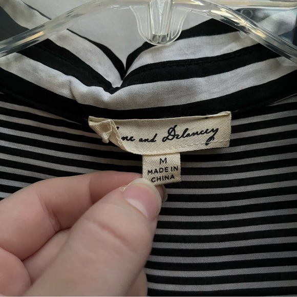 M Jane and Delancey Women’s Long Sleeve Button Down Black White Striped Shirt - Picture 4 of 6